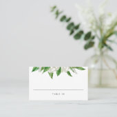 Floral Blooms Greenery Wedding White Waterverf Plaatskaartje (Staand voorkant)