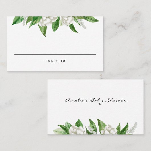 Floral Blooms Greenery Wedding White Waterverf Plaatskaartje (Voorkant / Achterkant)