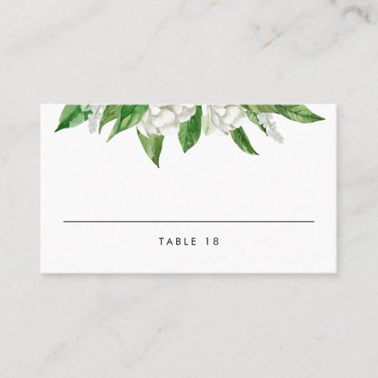 Floral Blooms Greenery Wedding White Waterverf Plaatskaartje (Voorkant)