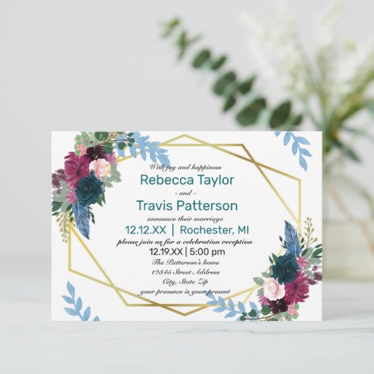 Floral Blooms Mod Blauwgroen -3x5 Weddenschap/Rece Kaart (Staand voorkant)