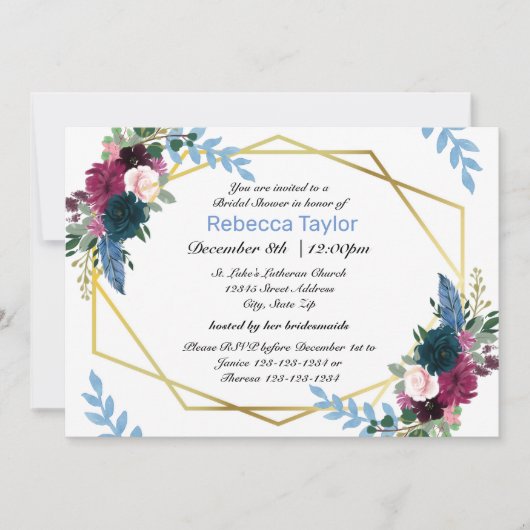 Floral Blooms Mod Blue - Bridal Shower Uitnodiging (Voorkant)