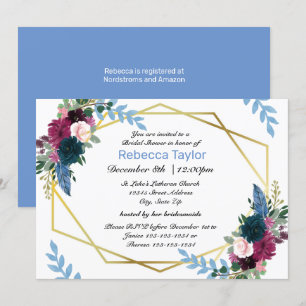 Floral Blooms Mod Blue - Bridal Shower Uitnodiging