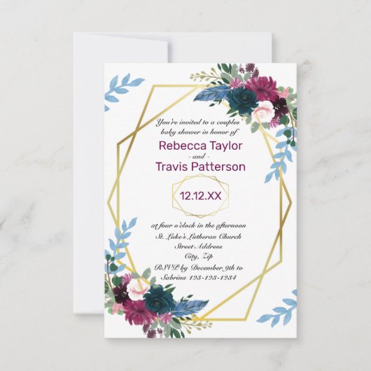 Floral Blooms Mod Plum V - 3x5 Couples Baby shower Kaart (Voorkant)