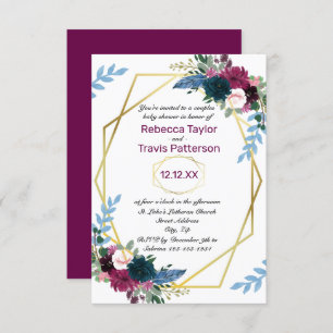 Floral Blooms Mod Plum V - 3x5 Couples Baby shower Kaart