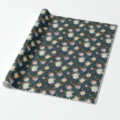 Floral Blooms Navy geverfd Cadeaupapier (Uitgerold)