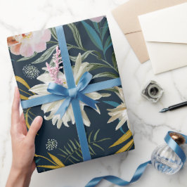 Floral Blooms Navy schilderde grote bloemen Cadeaupapier
