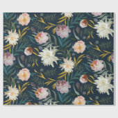 Floral Blooms Navy schilderde grote bloemen Cadeaupapier (Vlak)