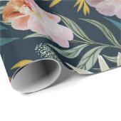Floral Blooms Navy schilderde grote bloemen Cadeaupapier (Rol Hoek)