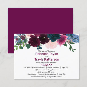 Floral Blooms plum - 3x5 bruiloft/Ontvangst uitnod Kaart