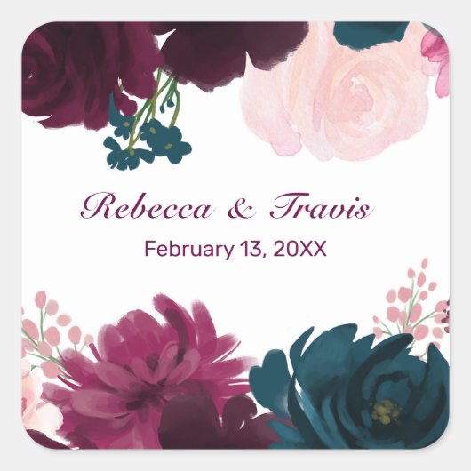 Floral Blooms Plum - Square Sticker (Voorkant)