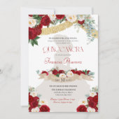 Floral Blooms Red & White Gold Charro Quinceañera Kaart (Voorkant)