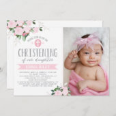 Floral Blooms Roze | Christenuitnodiging Kaart (Voorkant / Achterkant)