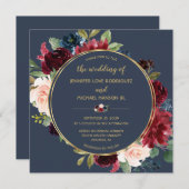 Floral Blooms van de Navy Blue Burgundy Gold-Water (Voorkant / Achterkant)