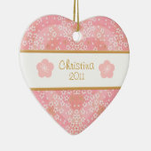 Floral Blossom Heart Name and Photo Keramisch Ornament (Rechts)