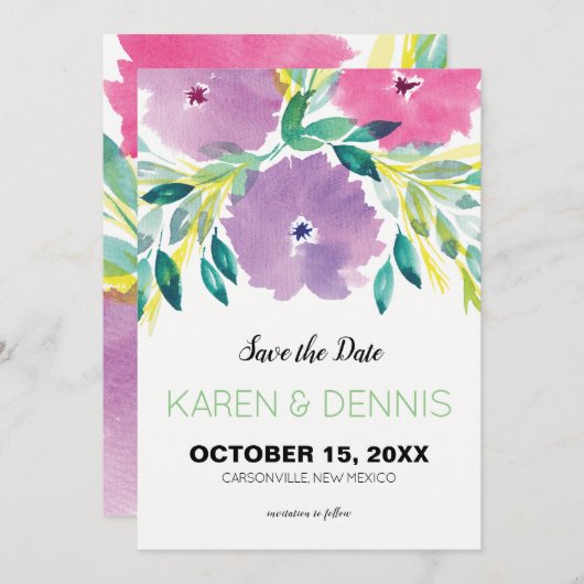 Floral Blossom sparen de Uitnodiging van de Datum (Voorkant / Achterkant)