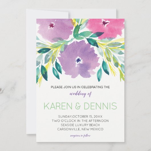 Floral Blossom Wedding Invitation Kaart (Voorkant)