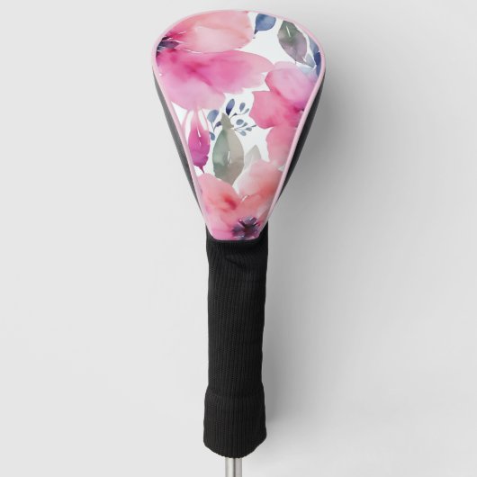 Floral Blossoms | Watercolor Pink Flowers Painted Golfheadcover (Voorkant)