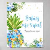 Floral Blue Ananas Baby shower Baby's zijn zoet Poster (Voorkant)