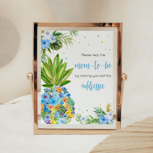 Floral Blue Ananas Baby shower Envelope Station Poster