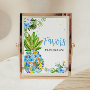 Floral Blue Ananas Baby shower Favorieten Poster