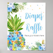 Floral Blue Ananas Baby shower Luier Raffle Poster (Voorkant)