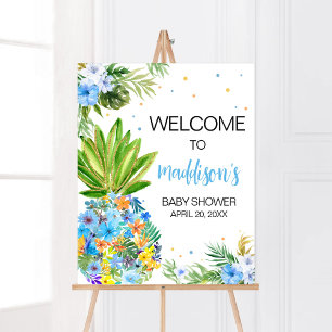 Floral Blue Ananas Baby shower Welkom Poster
