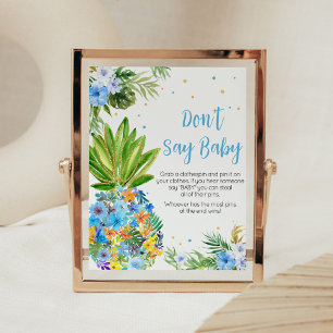 Floral Blue Ananas Baby shower zeg geen Baby Poster