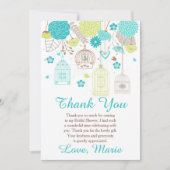 Floral Blue and Green Bridal Shower  Bedankkaart (Voorkant)