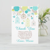 Floral Blue and Green Bridal Shower  Bedankkaart (Staand voorkant)