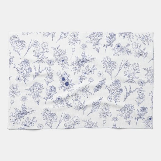Floral Blue and White Classical Tea Towel Theedoek (Horizontaal)
