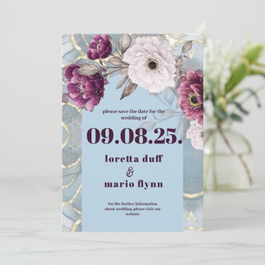 Floral Blue Arch Save the date Invitation Kaart (Staand voorkant)