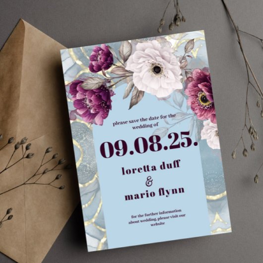 Floral Blue Arch Save the date Invitation Kaart