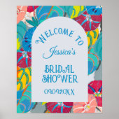 Floral Blue Art Deco  Vrijgezellenfeest Welkom Poster (Voorkant)