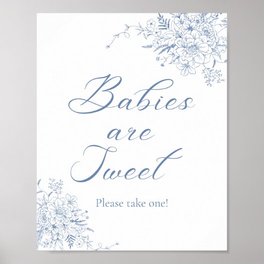 Floral Blue Baby shower Favoriet Poster (Voorkant)