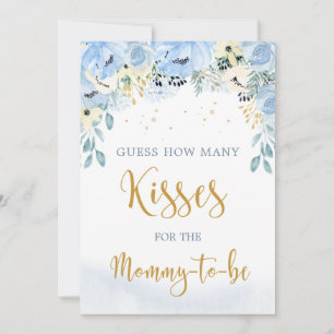 Floral Blue Baby shower raad eens hoeveel kisses h Kaart