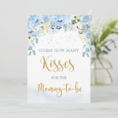 Floral Blue Baby shower raad eens hoeveel kisses h Kaart (Staand voorkant)
