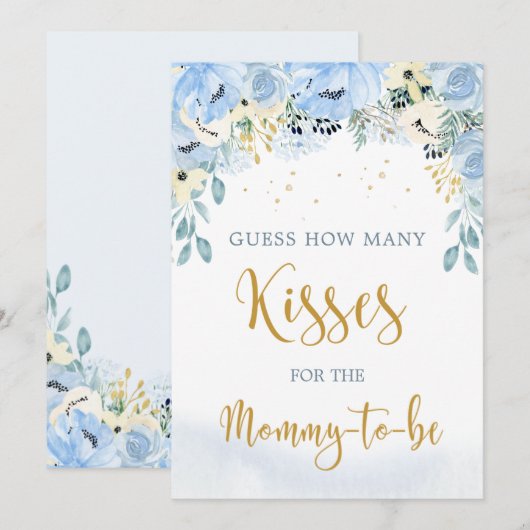Floral Blue Baby shower raad eens hoeveel kisses h Kaart (Voorkant / Achterkant)