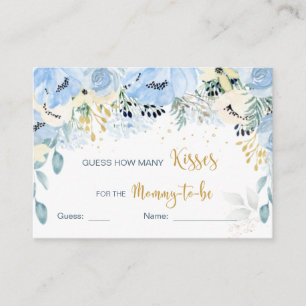 Floral Blue Baby shower raden hoeveel kissers Informatiekaartje