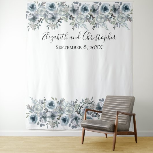 Floral Blue Backdrop Foto Prop Wedding Shower Wandkleed (In situ)