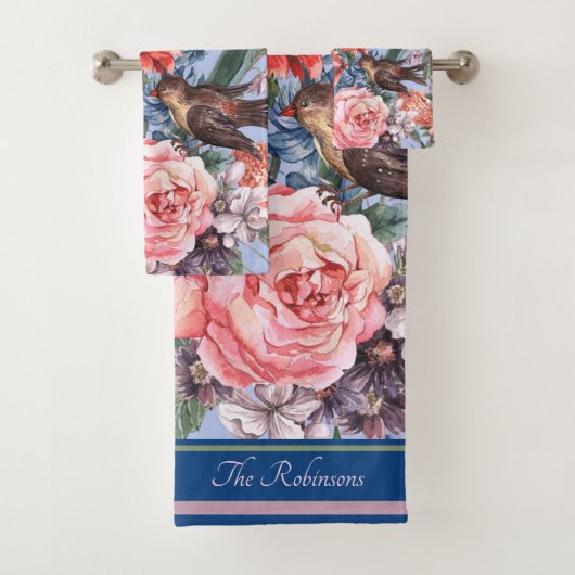 Floral Blue Background Rozen Hyacinth Wild Flowers Bad Handdoek (Insitu)