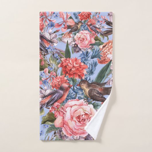 Floral Blue Background Rozen Hyacinth Wild Flowers Bad Handdoek (Handdoek)
