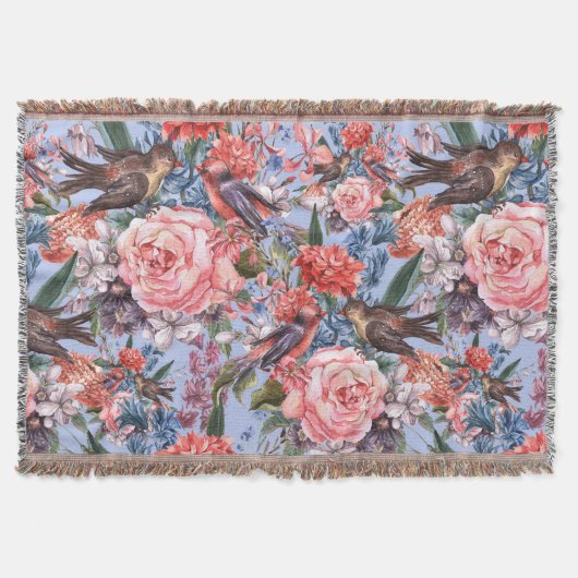 Floral Blue Background Rozen Hyacinth Wild Flowers Deken (Voorkant)