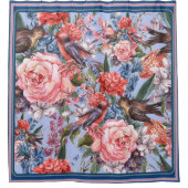 Floral Blue Background Rozen Hyacinth Wild Flowers Douchegordijn (Voorkant)