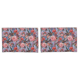 Floral Blue Background Rozen Hyacinth Wild Flowers Kussensloop