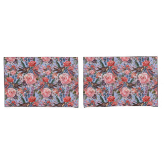 Floral Blue Background Rozen Hyacinth Wild Flowers Kussensloop