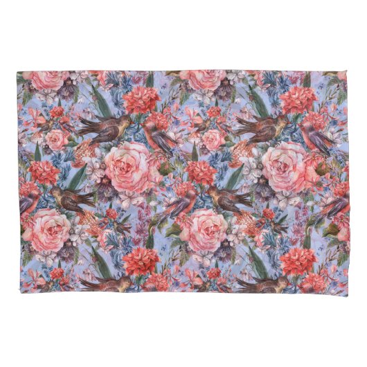 Floral Blue Background Rozen Hyacinth Wild Flowers Kussensloop (Voorkant-Links)