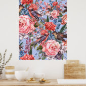 Floral Blue Background Rozen Hyacinth Wild Flowers Poster (Keuken)