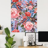 Floral Blue Background Rozen Hyacinth Wild Flowers Poster (Thuiskantoor)