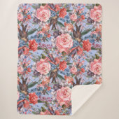 Floral Blue Background Rozen Hyacinth Wild Flowers Sherpa Deken (Voorkant)