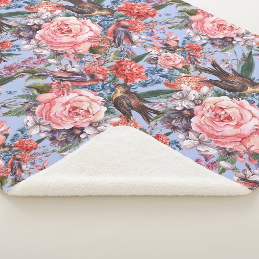 Floral Blue Background Rozen Hyacinth Wild Flowers Sherpa Deken (3/4)